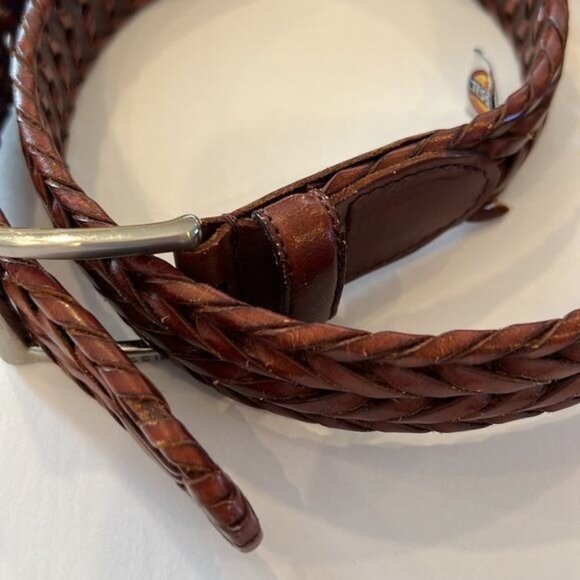 Fossil Genuine Leather Men's Braided Woven Brown Belt size 34 Brass Buckle - Picture 9 of 13